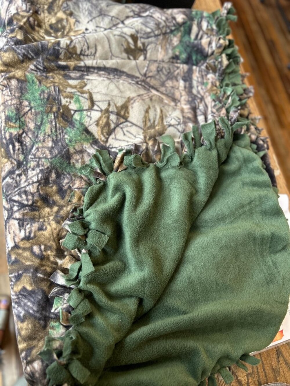 Handmade RealTree Camo Fleece Tie Blanket - Large Throw Size
